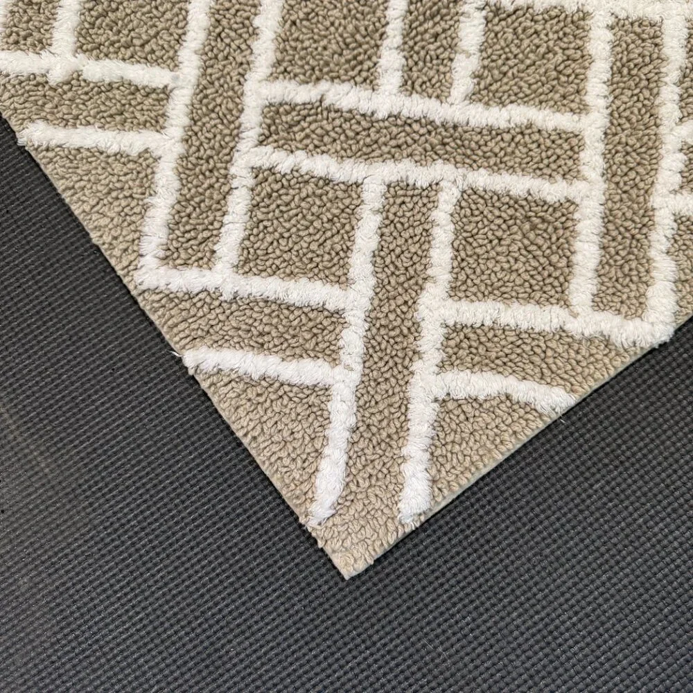 Ralph Lauren 21 x 34 Bath Rug Mat Cotton Beige Tan Geometric Striped Diamonds